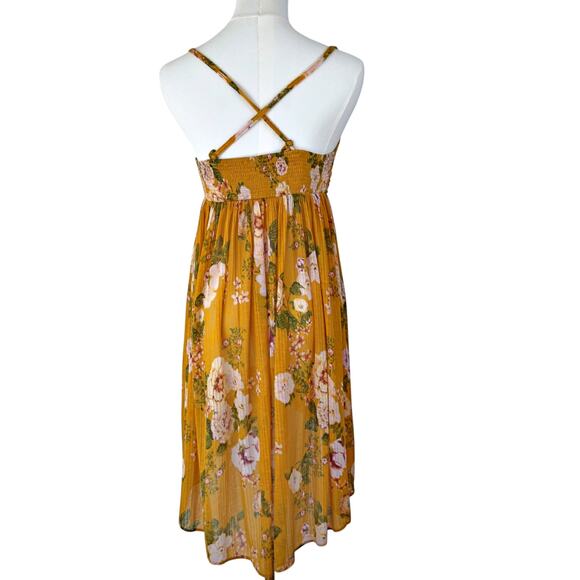 FREE PEOPLE Mirage Convertible Tunic Tank Top Dress Hi Low Yellow Floral Boho S - Picture 3 of 10